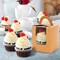 100 Pack Cupcake Box, Kraft Paper Individual Cupcake Container with Window and Handles, Bulk Single Cupcake Packaging Box for Muffin, Cocoa Bomb, Party Favor Pastry Treat Boxes